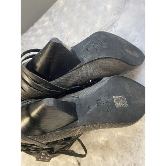 Guess By Marciano VTG ankle Booties Size 6 Fringe Cone Heel Fabric See details - Picture 14 of 15